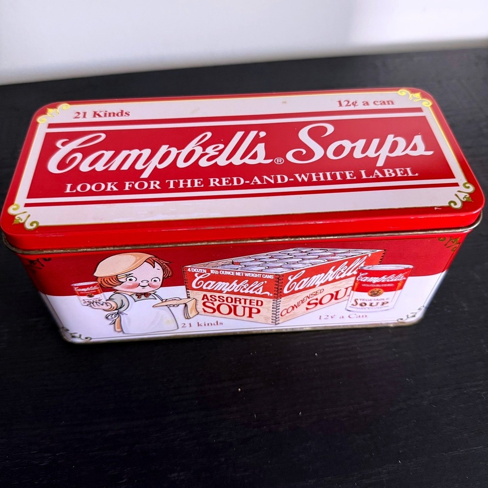 Campbells Soup Vintage Style Metal Storage Tin Red White Collectible Kitchen Box